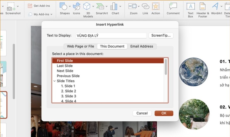 cách chèn link vào powerpoint đến slide