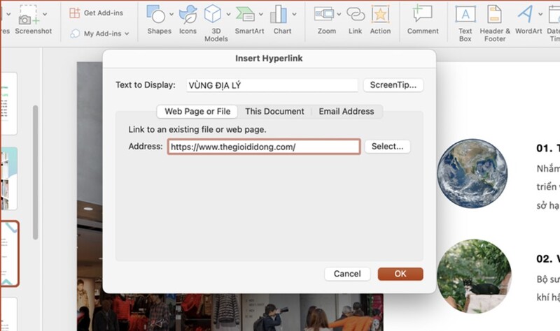 cách chèn link vào powerpoint đến web