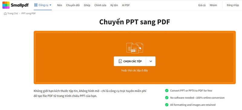 cách chuyển powerpoint sang pdf bằng small pdf