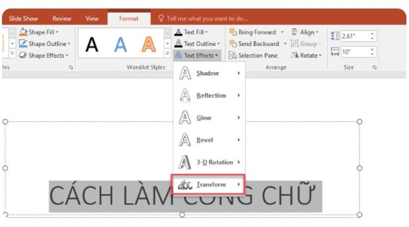 cách làm chữ cong trong PowerPoint