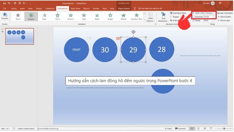 cách làm đồng hồ đếm ngược trong PowerPoint