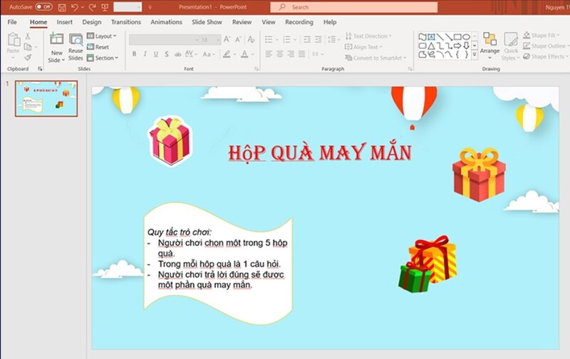 cách làm trò chơi trên powerpoint hộp quà