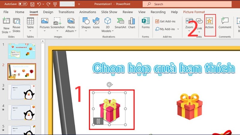 cách làm trò chơi trên powerpoint hộp quà