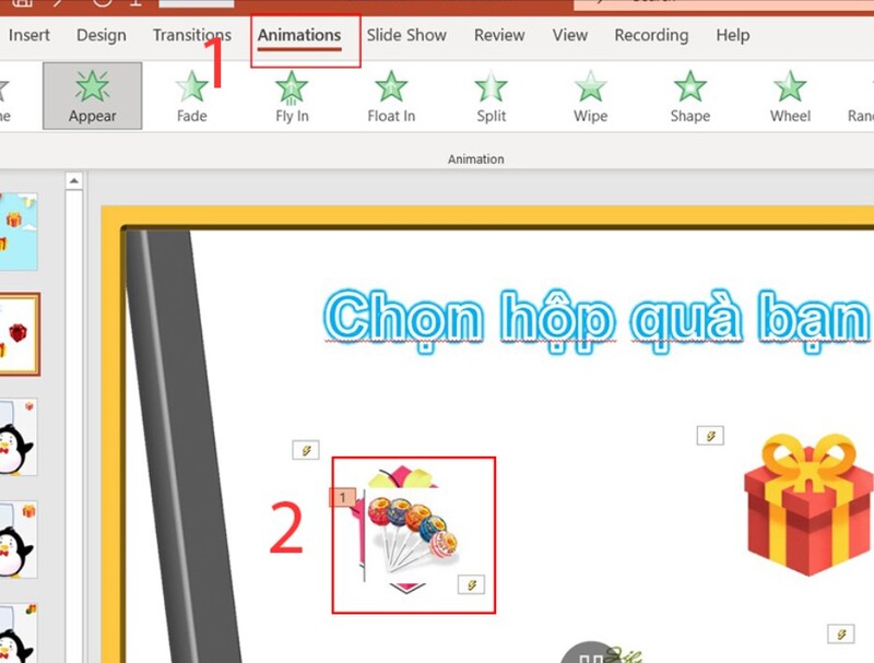 cách làm trò chơi trên powerpoint hộp quà