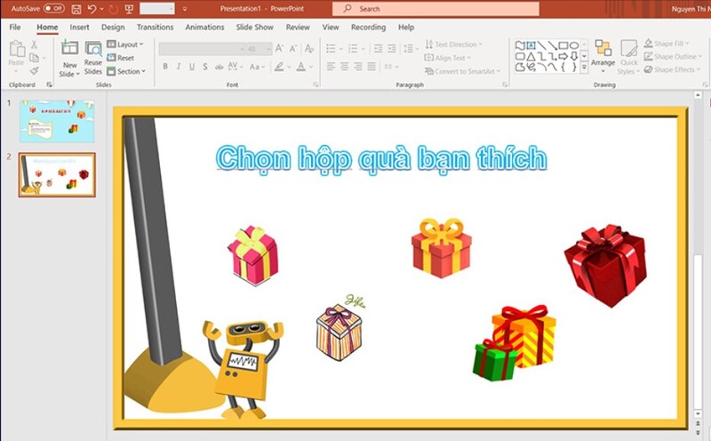 cách làm trò chơi trên powerpoint hộp quà