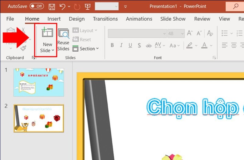 cách làm trò chơi trên powerpoint hộp quà