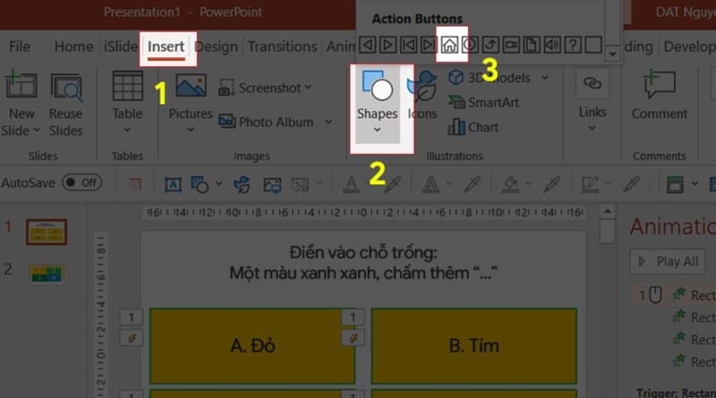 cách làm trò chơi trên powerpoint ô chữ