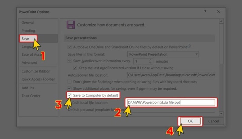 cách thay đổi vị trí lưu powerpoint